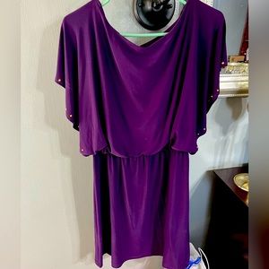 Sz 10 purple dress with gold beads on sleeves. $10 worn once for a wedding!